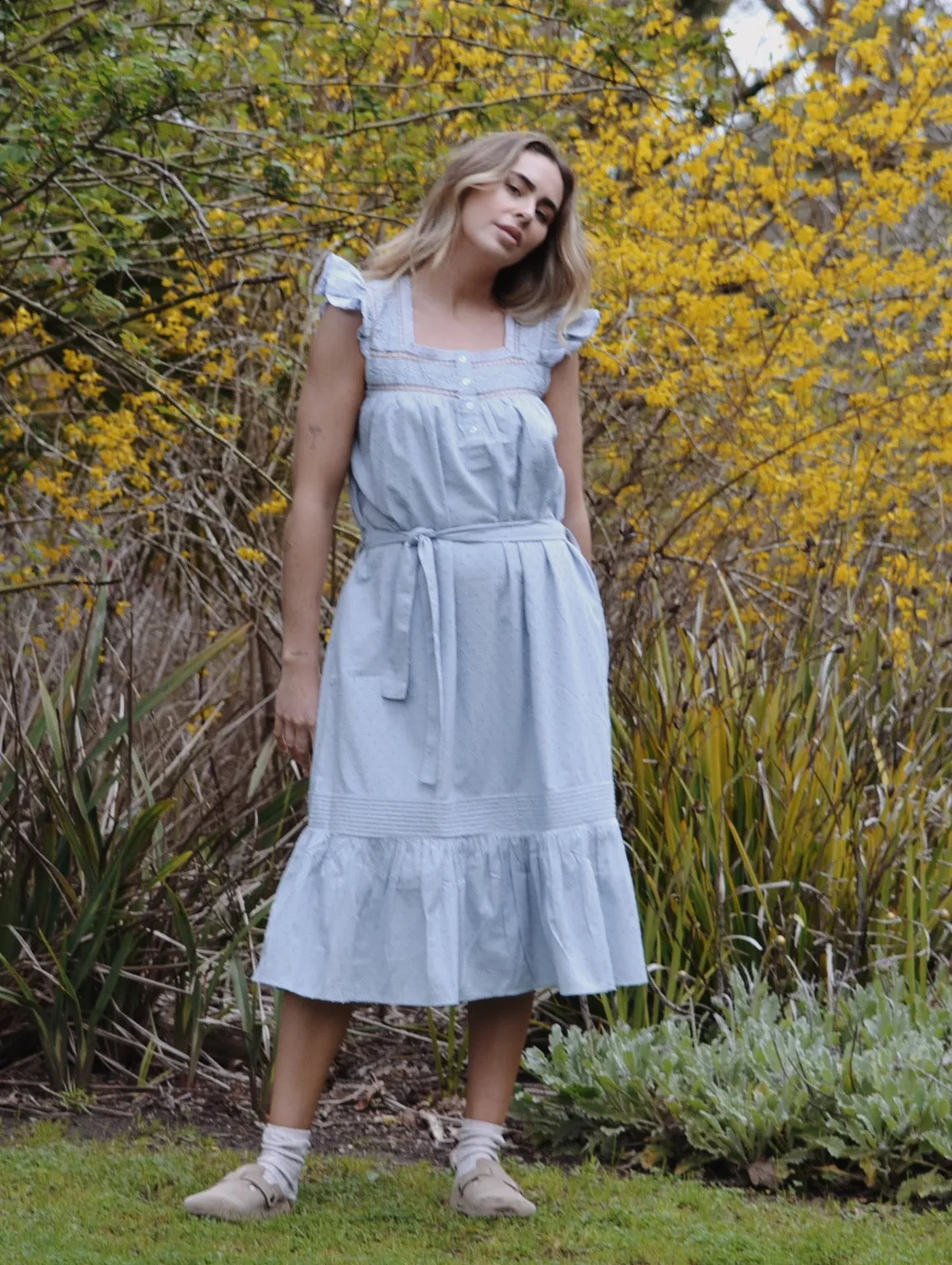 100% RECYCLED COTTON - ALICE DRESS -  PASTEL BLUE