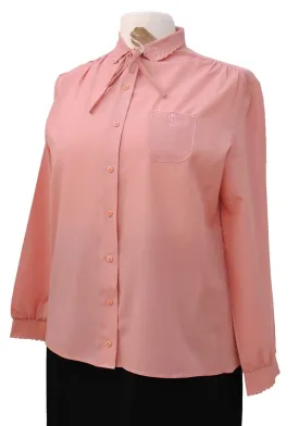 1970s Dusky Pink Long Sleeve Blouse • Secretary