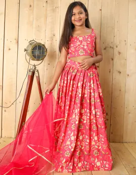 All Season Designer Silk Digital Print With Blouse Heavy Sequance Work Pink Kids Lehenga Choli Silk Heavy Soft Net Pink