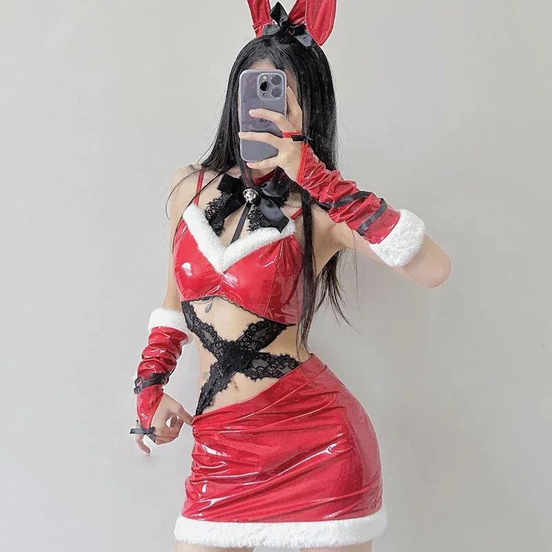 Backless Xmas Latex Bunny Set