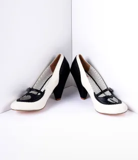 Black & Cream Poppy Heart Spectator Heels