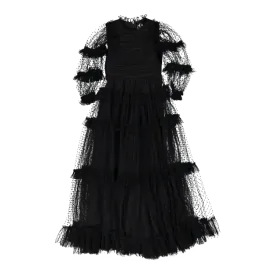 Black Tulle Pleated Frill Gown