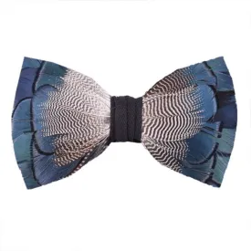 Blue & White Mallard Duck Feather Bow Tie with Lapel Pin