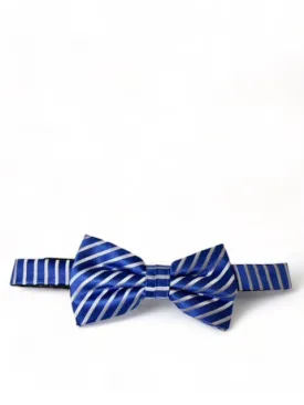 Blue and White Striped Silk Bow Tie