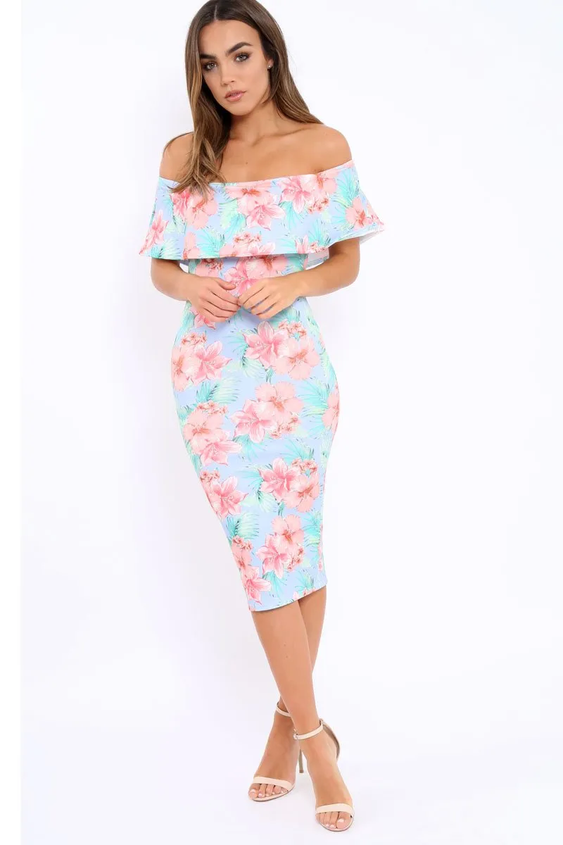 Blue Bardot Tropical Floral Midi Dress - Anaise