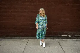 bree dress in blue green floral