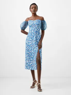 Clara Textured Puff Sleeve Midi Dress