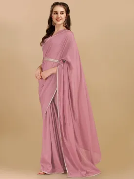 Dirty Pink Embroidered Silk Blend Saree & Embellished Belt