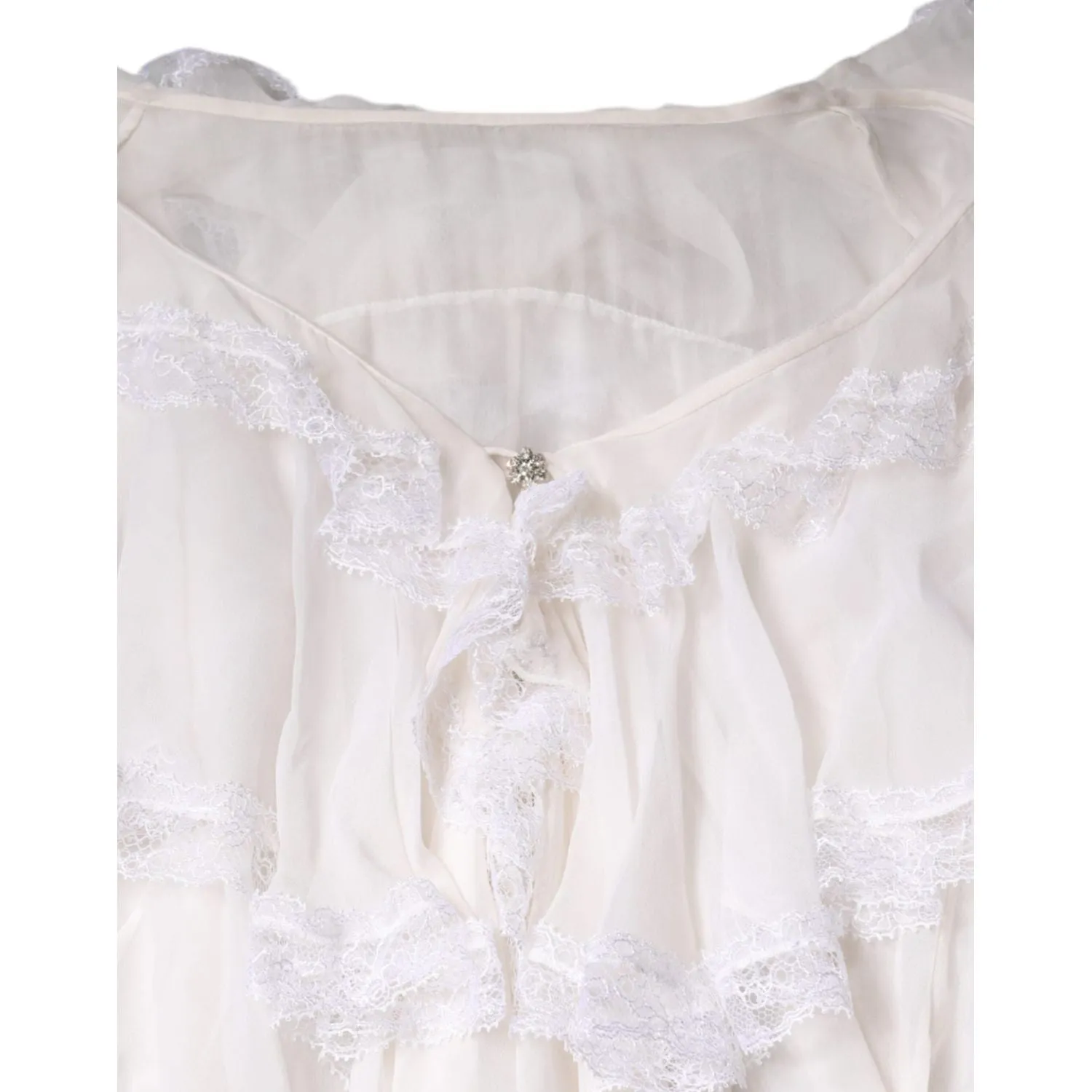 Dolce & Gabbana White Ruffles Lace Long Sleeve Blouse Top