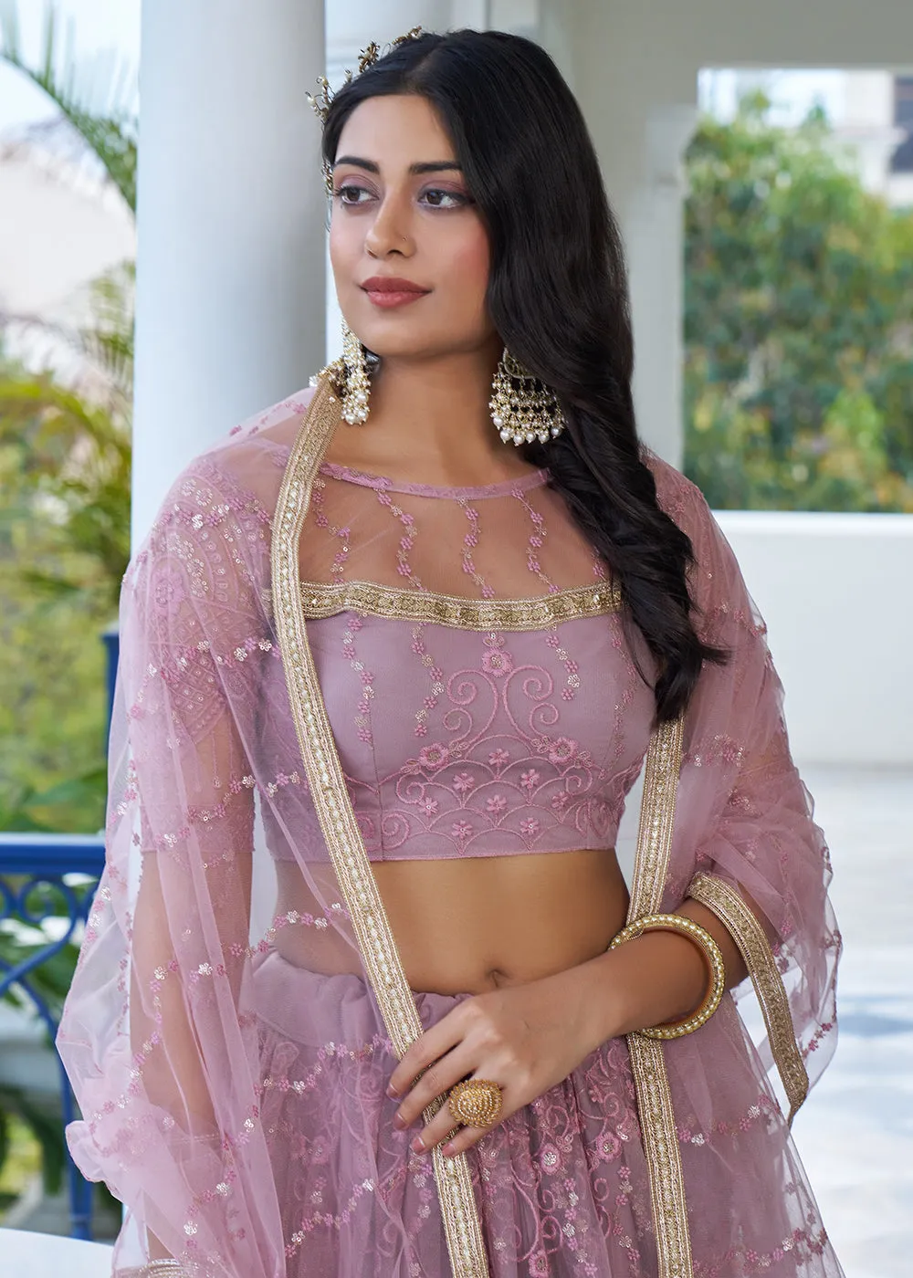 Dusty Pink Designer Embroidered Wedding Lehenga Choli