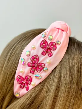 Embellished Pink Bow Headband