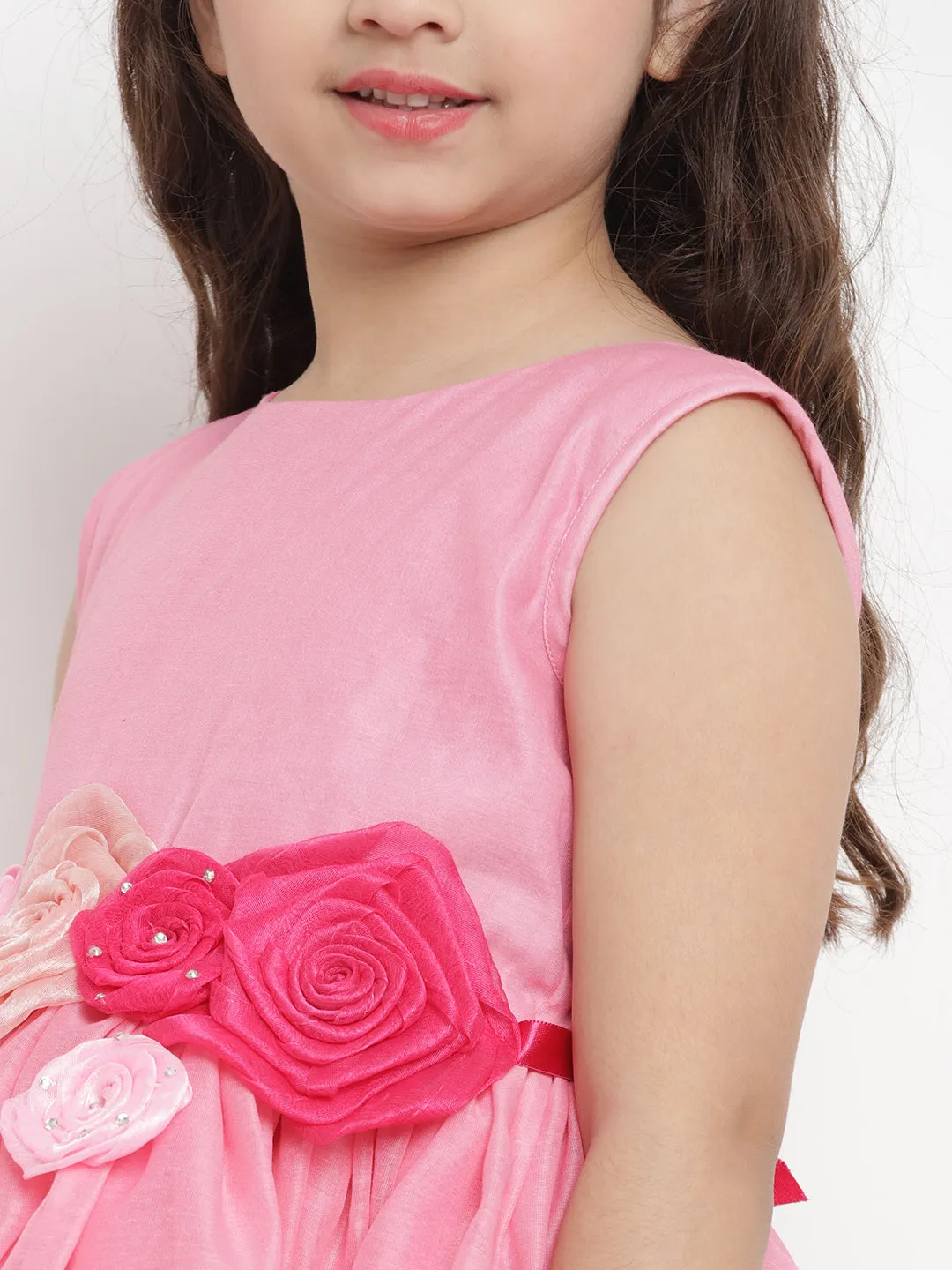 Girls Pink Layered Flared Dress