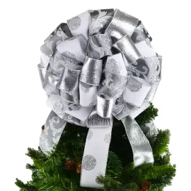 Grey Silver White Christmas Tree Bow Topper