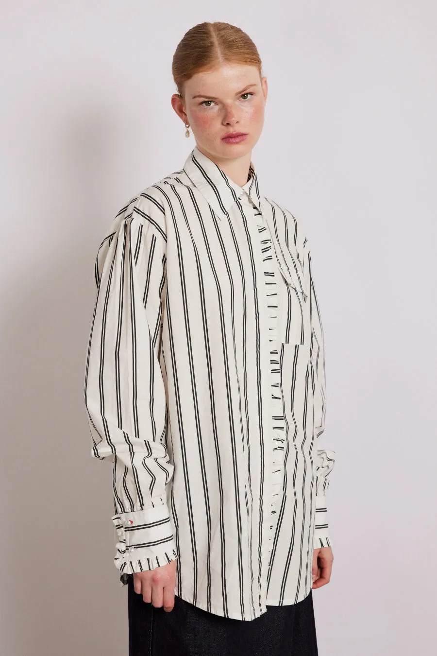 kylie ruffle shirt - white stripe