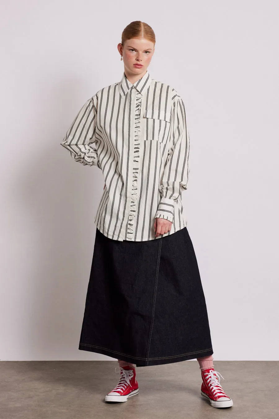 kylie ruffle shirt - white stripe