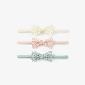 Lacey Bow Nylon Baby Headband 3pk