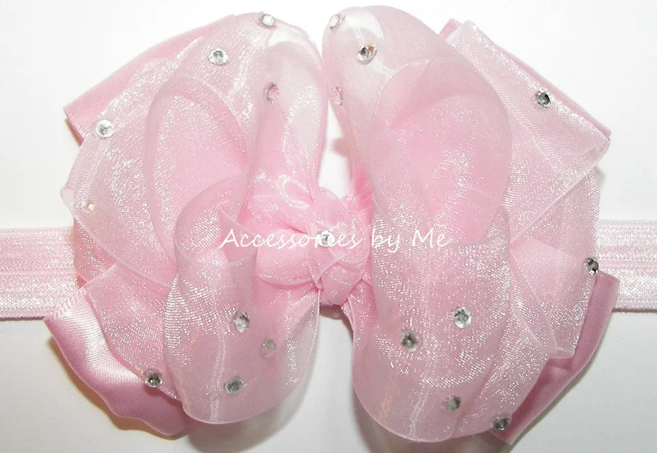 Light Pink Organza Satin Bow Headband