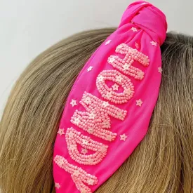 Pink Howdy Beaded Knot Headband