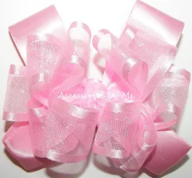 Pink Organza Satin Trim Hair Bow