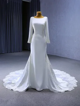 White Mermaid Long Sleeve Lace Wedding Dress