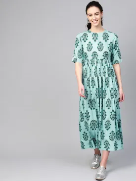 Women Turquoise Blue & Green Floral Maxi Dress