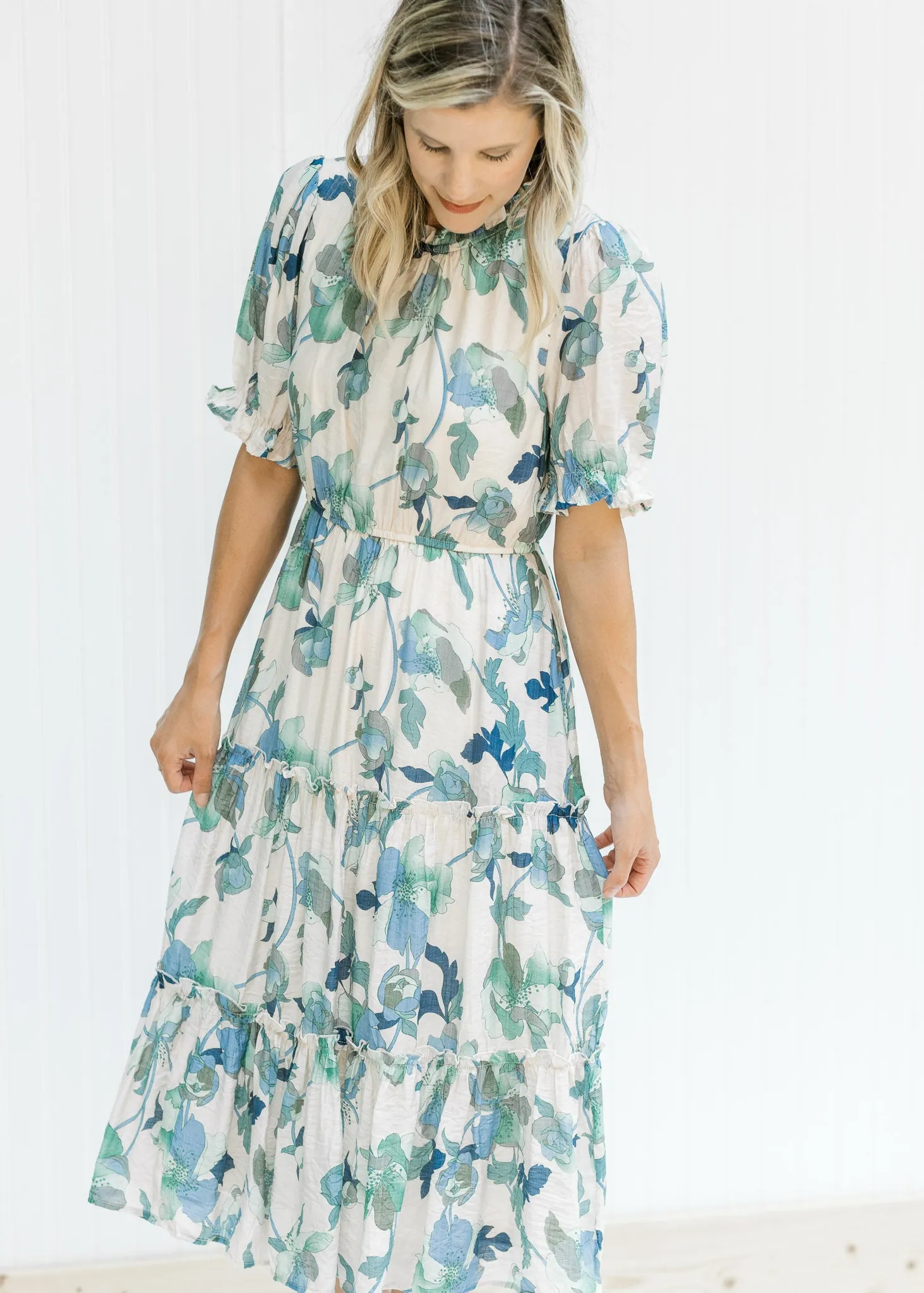 X Blue, Green Cream Floral Midi