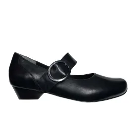 Ziera Candy Wide Heeled Mary Jane (Women) - Black Leather